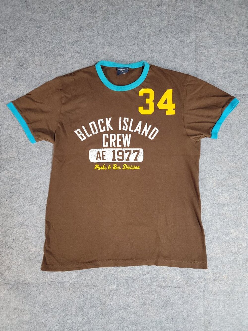 Vintage Y2K Retro American Eagle Outfitters Brown & Blue Ringer T, Mens Small
